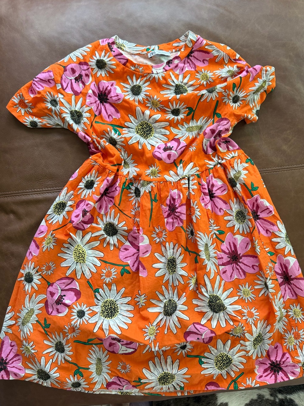 Zara Orange Floral Dress with Pink & White Blooms